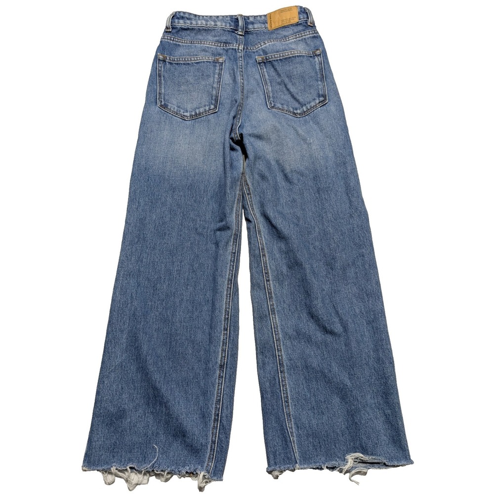 FRANK AND OAK NINA WIDE-LEG Fringe Women Size 26 Cotton Blend Denim Blue Jeans